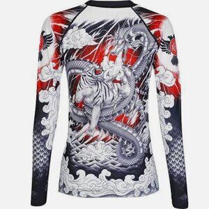 Raven Fightwear Women's Dragon and Tiger Rash Guard BJJ MMA Black L like new